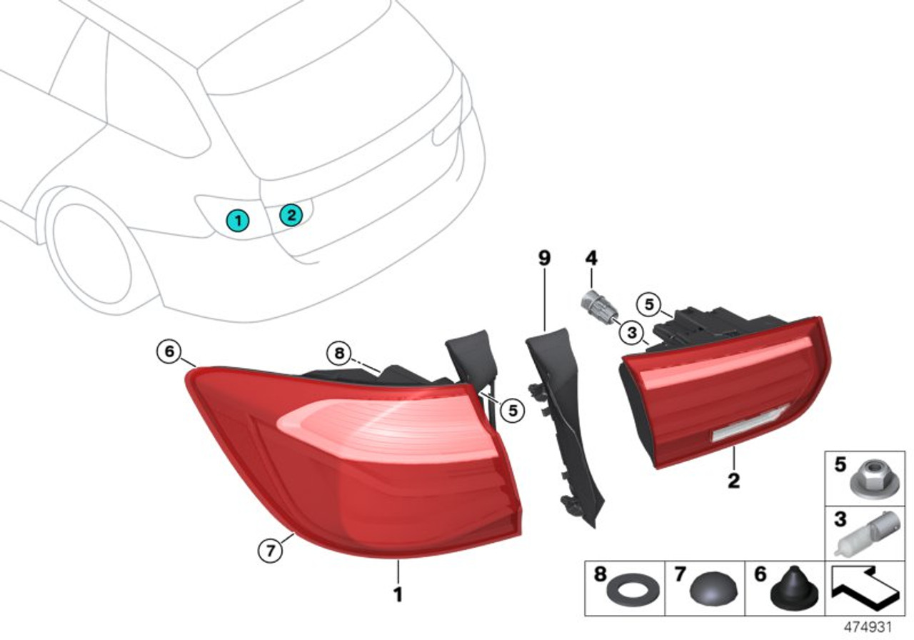 Genuine Right Driver Side OS Tail Rear Light Side Panel 63 21 7 372 210