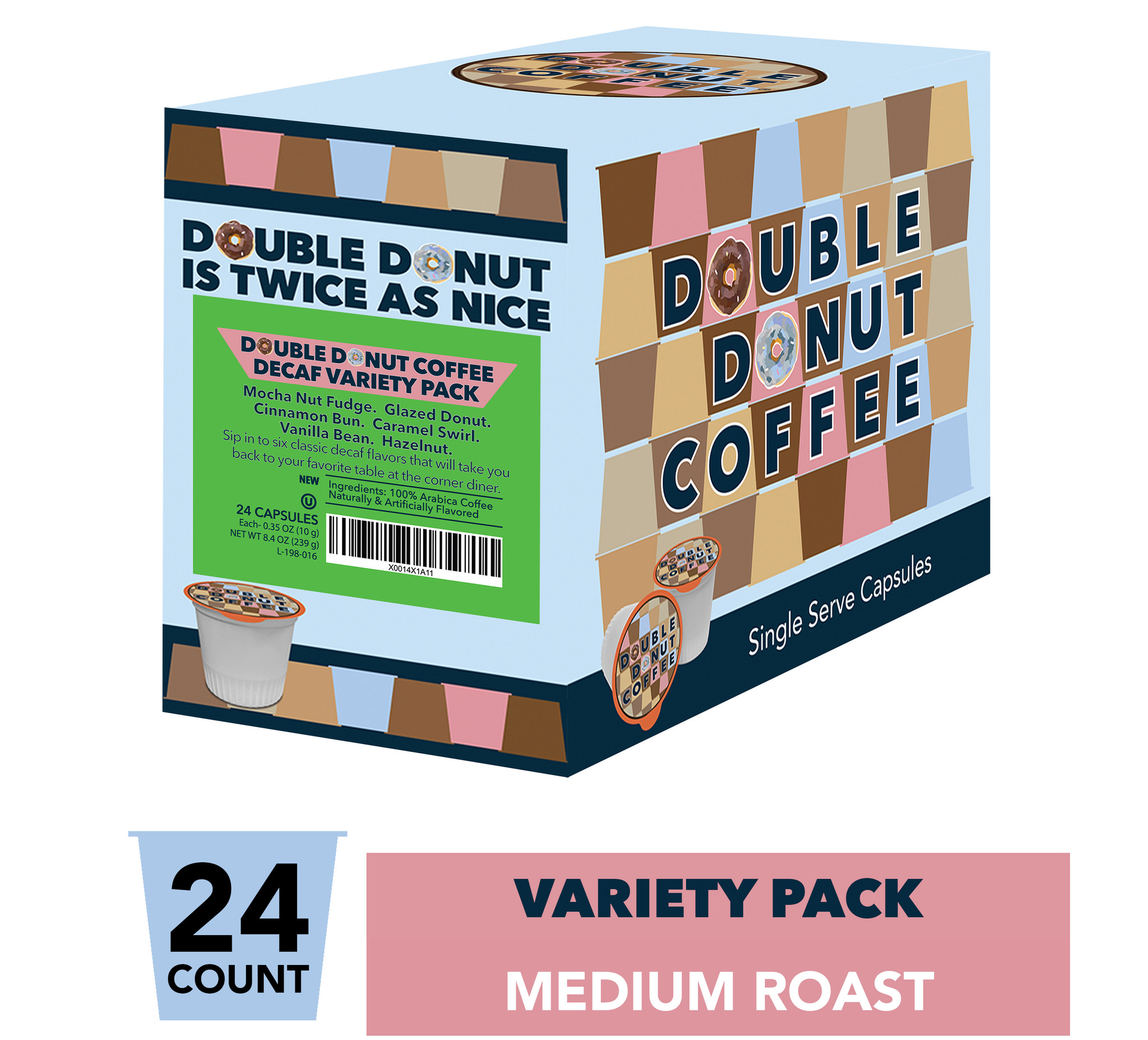 Double Donut Decaf Flavored Coffee Count Coffee Pods For Keurig K Cups Brewers Crazy Cups