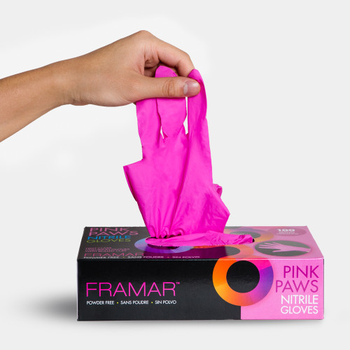 FRAMAR PINK PAWS NITRILE GLOVES - SMALL