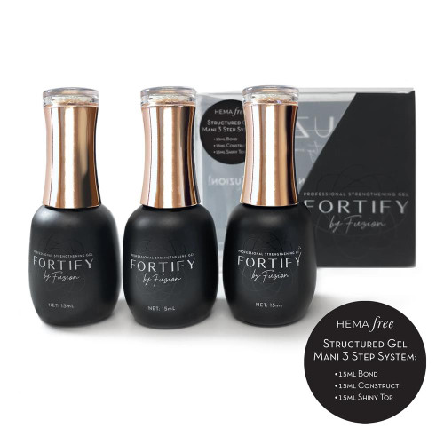 FUZION FORTIFY STARTER KIT: HEMA FREE STRUCTURED GEL MANI, 3 STEP SYSTEM (HEMA FREE BOND, CONSTRUCT, SHINY TOP)