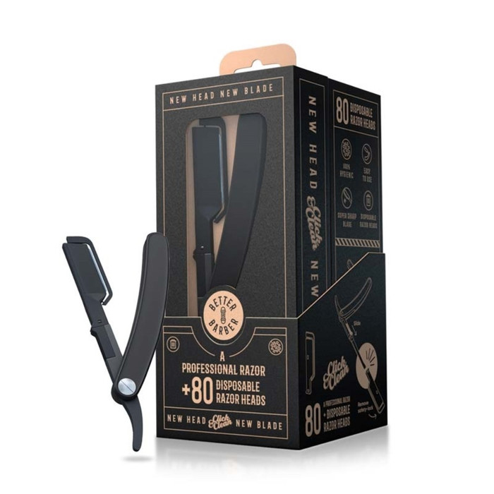 BETTER BARBERS CLICK & CLEAN COMBO RAZOR STARTER KIT - BLACK HANDLE