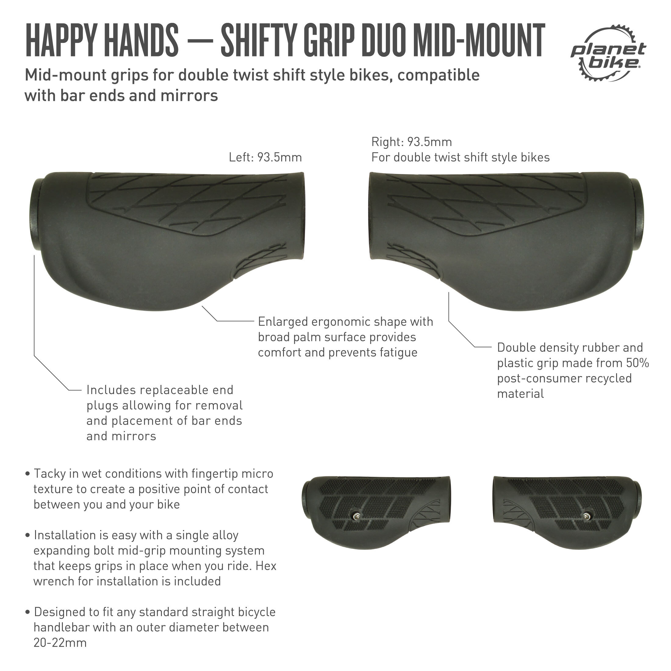 Happy Hands Shifty Grip Duo Mid-Mount Grips | Planet Bike