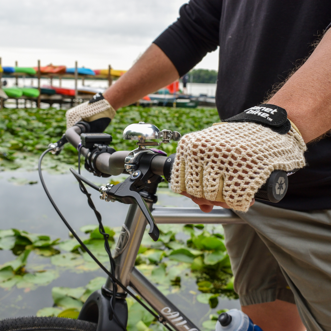 Aero Tech Gel Padded Leather Cotton Crochet Fingerless Cycling Gloves