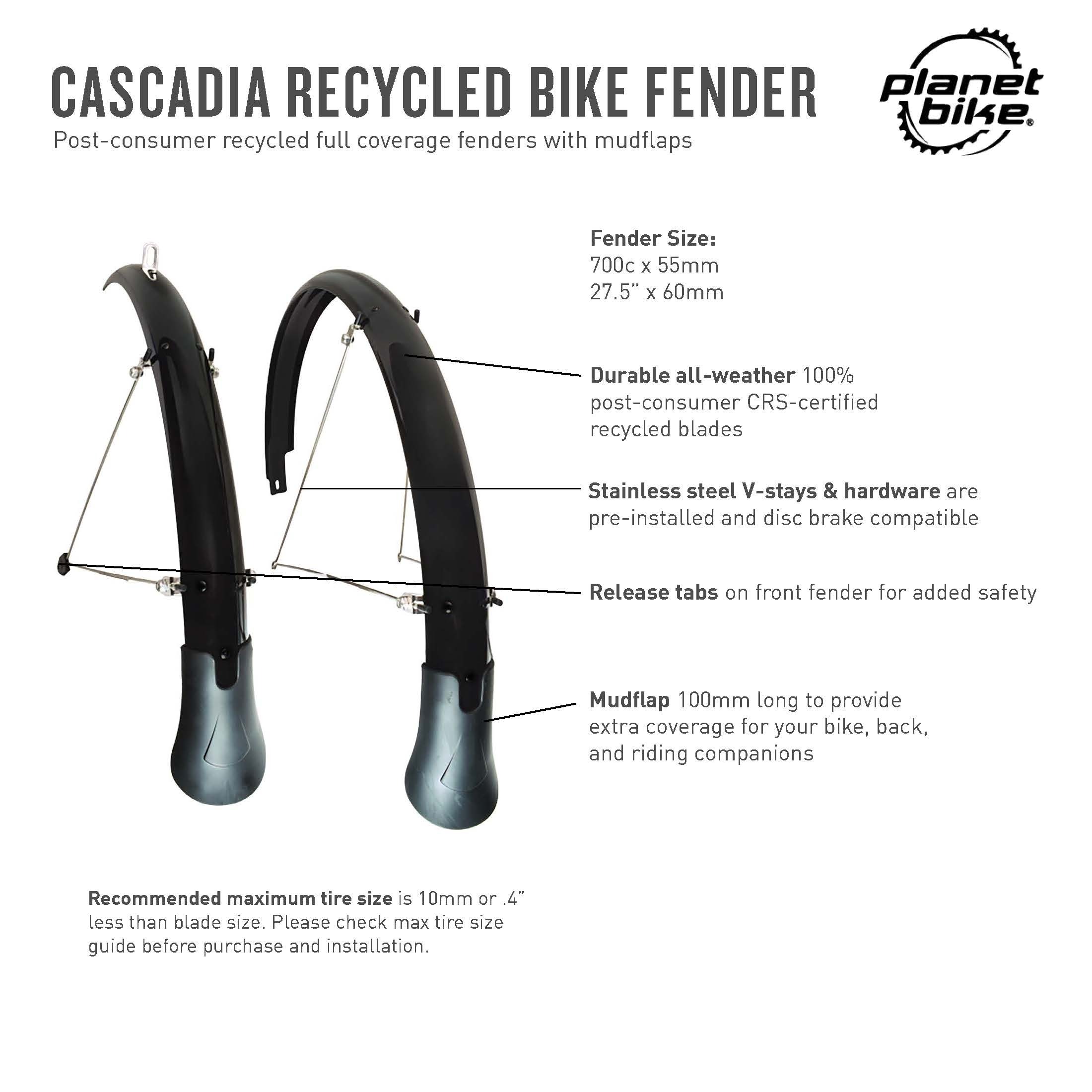 Cascadia 27.5 x 60mm Bike Fenders | Planet Bike