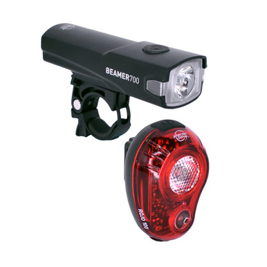 Planet Bike Set Luci Bici Beamer 700 (Anteriore) + Rojo 100 (Posteriore) – 700 Lumen, Ricaricabili USB-C, IPX6, Visibilità 360°