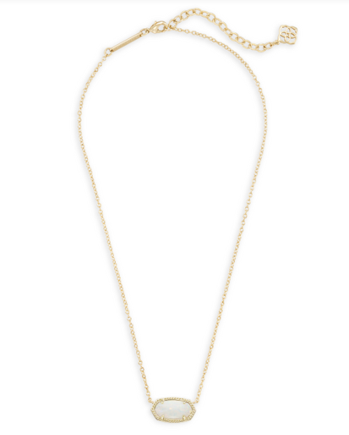 Elisa Short Pendant Necklace Gold White Opal