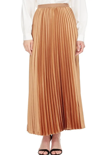 Pleated Gold Satin Maxi Skirt