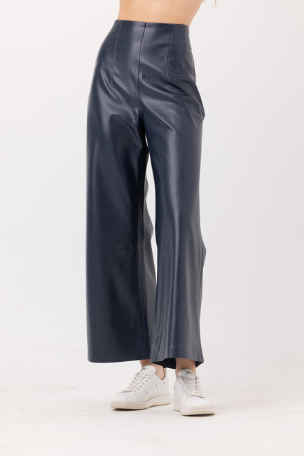 York Pleated Pleather Pant in Navy