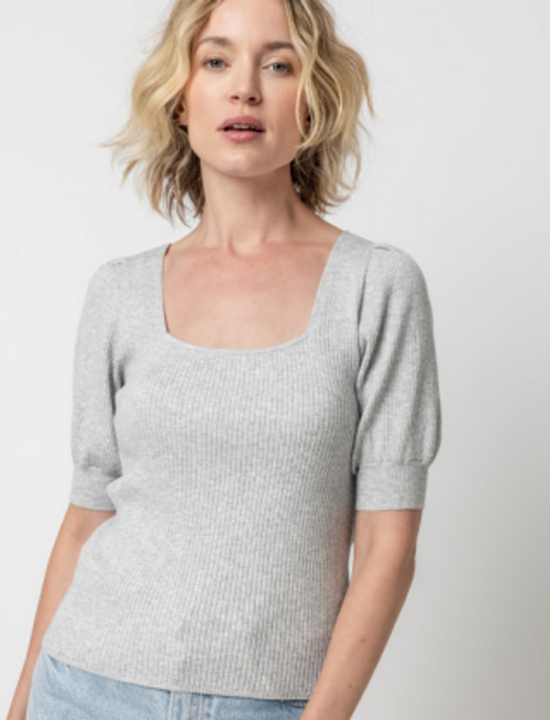 Heather Square Neck Puff Sleeve Sweater 