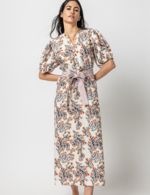 Spring Watercolor Split Neck Maxi