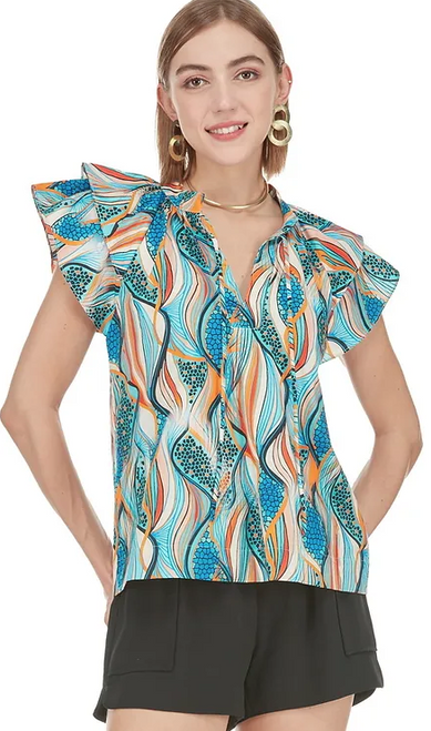 Colored Waves Ruffle Top