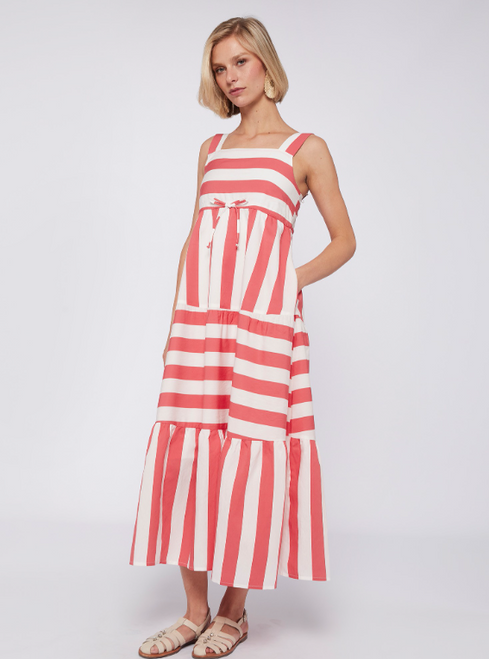 Elisa Coral Stripe Midi