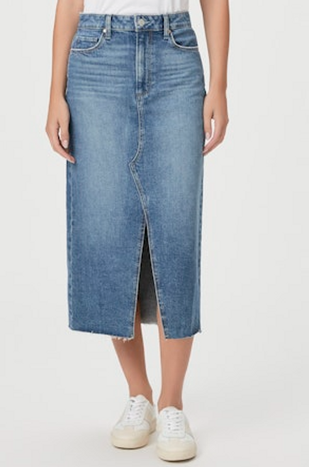 Meadow Midi Denim Skirt in Sedna Distressed