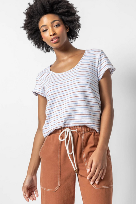 Striped Scoop Neck Tee in Burnt Sienna and Harbor