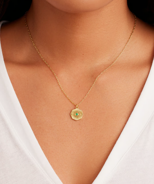 Birthstone Coin Necklace (May) Green Agate