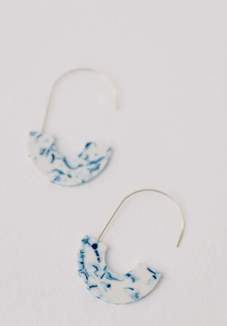 Blue White Marble Threader Earrings