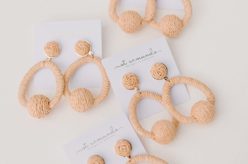 Raffia Pom Pom Statement Earrings