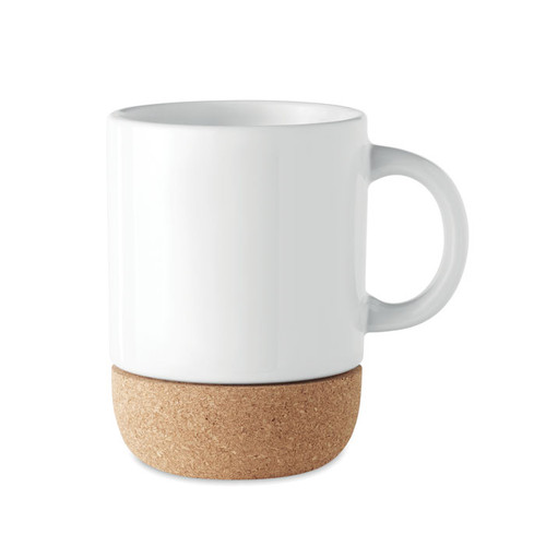 White mug with a sustainable cork base all natural