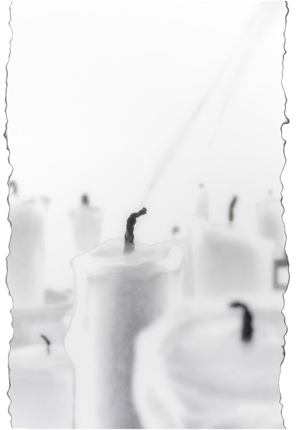 Close up of artwork, an image of a group of blown out candles