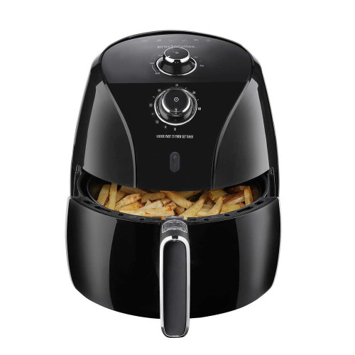 For fast cooking with little to no oil, nothing beats an air fryer. The Proctor Silex 5 Liter Air Fryer is the perfect size for preparing large portions of food with a crispy finish. From French fries and potato wedges to chicken wings, steaks, baked goods and vegetables, the Proctor Silex 5 Liter Air Fryer is the cooking appliance to reach for when you want perfectly cooked food and you want it fast.