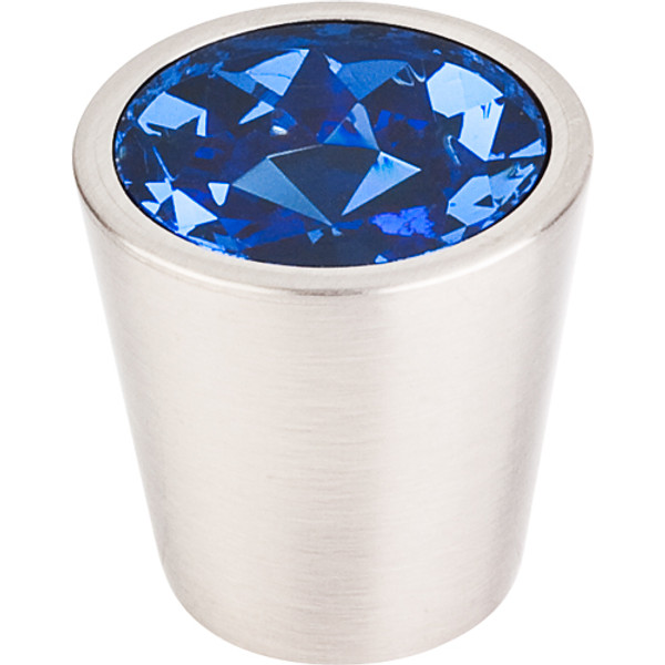 Blue Crystal Center Knob 1 1/16''   TK131  in Brushed Satin Nickel Shell