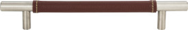 Zanzibar Brown Leather Pull 6 5/16'' cc Brushed Nickel 281-OW-BRN