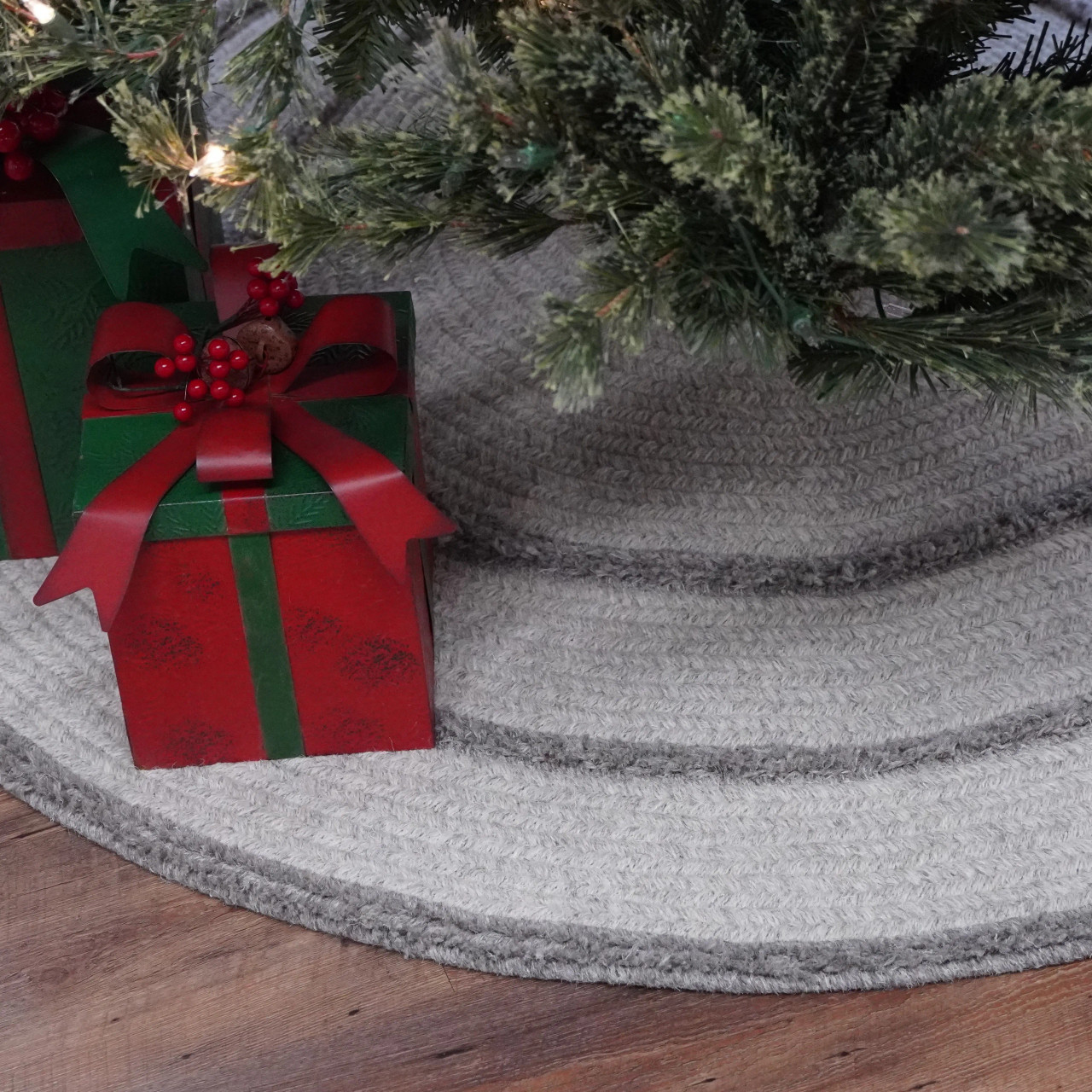 Cozy Natural Wool Stripe Holiday Tree Skirt | Colonial Mills