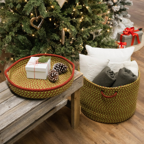 Vibe Green/Red Colonial Mills Holiday-Vibes Jumbo Houndstooth Basket. Braided Christmas storage Made in the USA