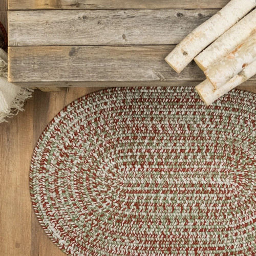 Xmas Multi Red/White Colonial Mills Christmas Braided Tweed Rug. USA Made round braided holiday rugs for  Indoor / Outdoor use