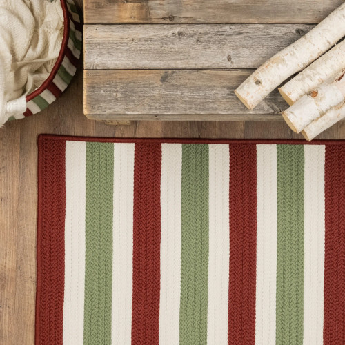 Red/Green/White Colonial Mills Rudolf Reversible Holiday Rug. USA Made rectangular braided Christmas rugs for Indoor / Outdoor use