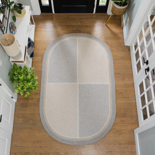 Smoke Sand Colonial Mills Manaia Rugs. USA Made natural wool oval braided luxury  rug