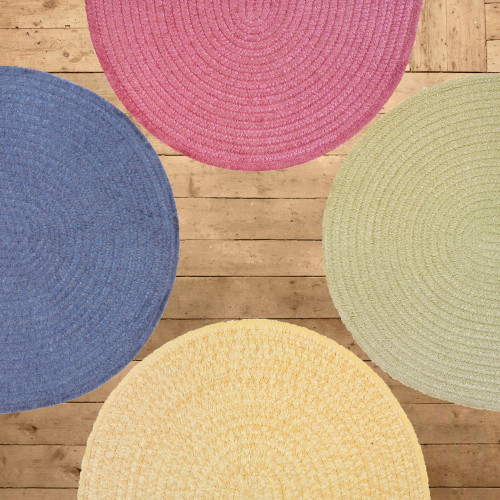 Barefoot Bathroom Slice Rugs. Braided chenille bath mats made in the USA by Colonial Mills