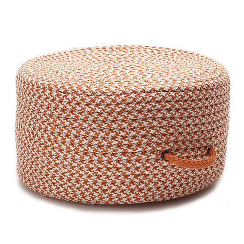 Orange Colonial Mills Houndstooth Pouf. Braided indoor / outdoor round pouf ottomans made in the USA
