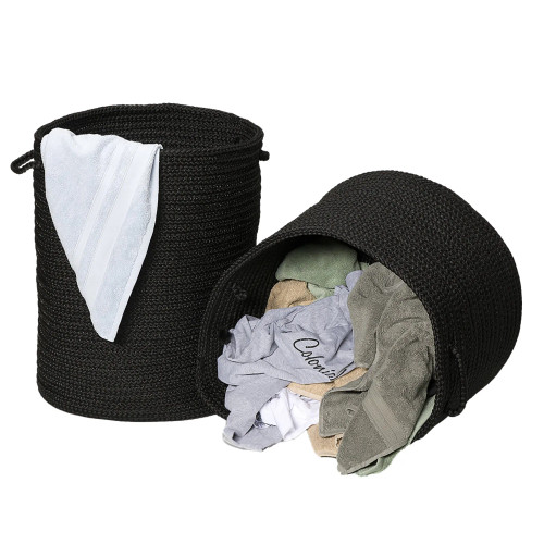 Black Colonial Mills Clean & Dirty Woven Hamper Set-2. Braided Laundry hampers for clothes made in the USA