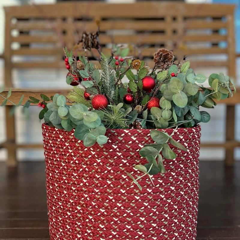 Colonial Mills Sleighbells Woven Holiday Basket - Red Multi 16x16x14