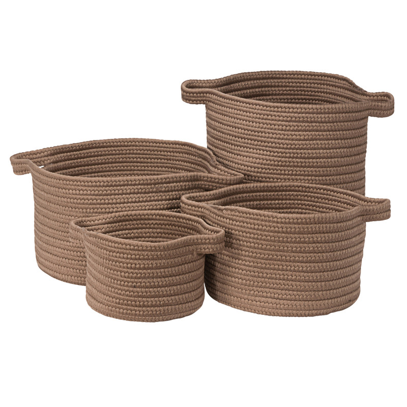 Grey Round Woven Storage Baskets with Lid- 4 Pc.