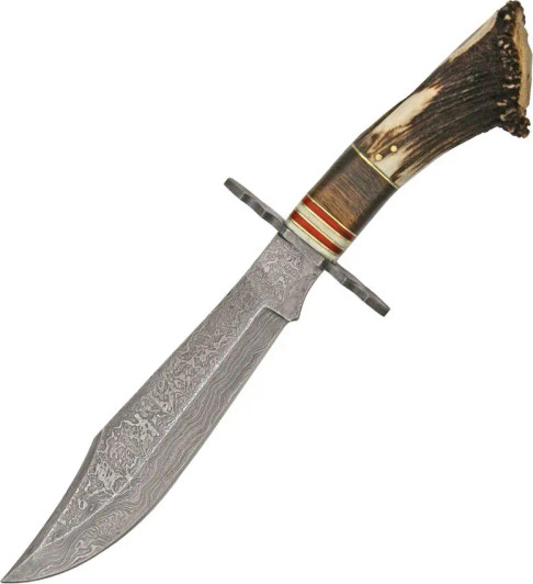 Damascus Crown Stag Bowie Knife