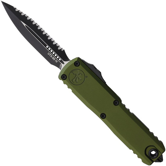 Microtech UTX-85 GEN IV D/E Black Stonewash Full Serrated OD Green Automatic Knife 12324-3OD