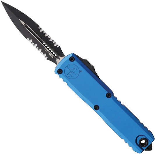 Microtech UTX-85 D/E Stonewash Full Serrated Automatic Knife Blue 12324-12BL