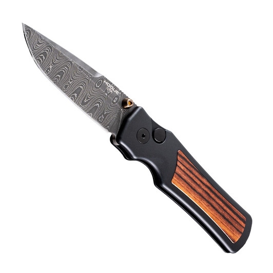 Hogue Saxum Button Lock Knife Black Aluminum/Kingwood  24690-LIM