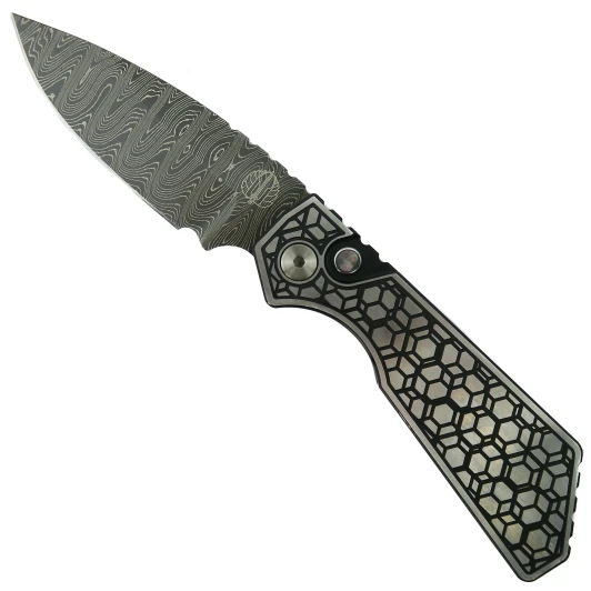Pro-Tech Strider PT+ Gridlock Pattern Two Tone DLC Stainless Steel Handle Chad Nichols Damascus Blade Knife