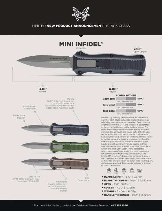 Benchmade Infidel Serialized Limited Edition 6 Piece Knife Set  3300-2301/3350-2301
