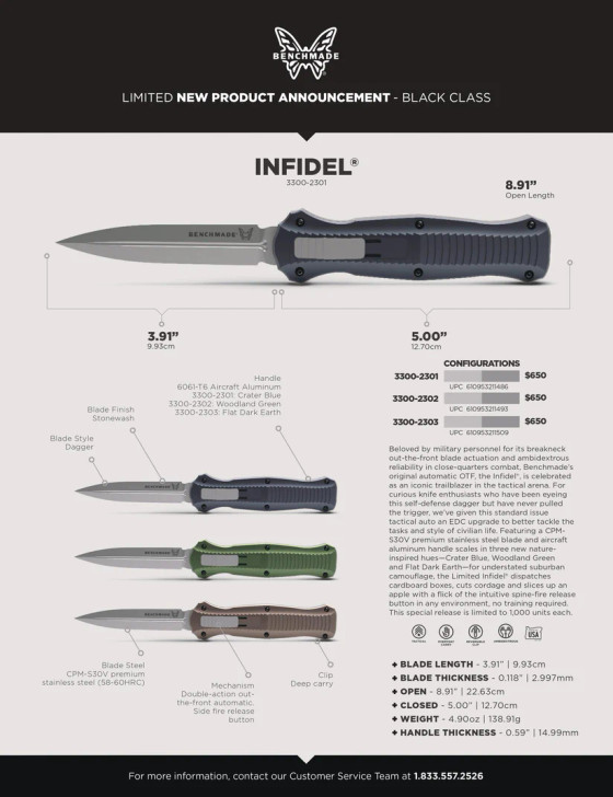 Benchmade Infidel Serialized Limited Edition 6 Piece Knife Set  3300-2301/3350-2301