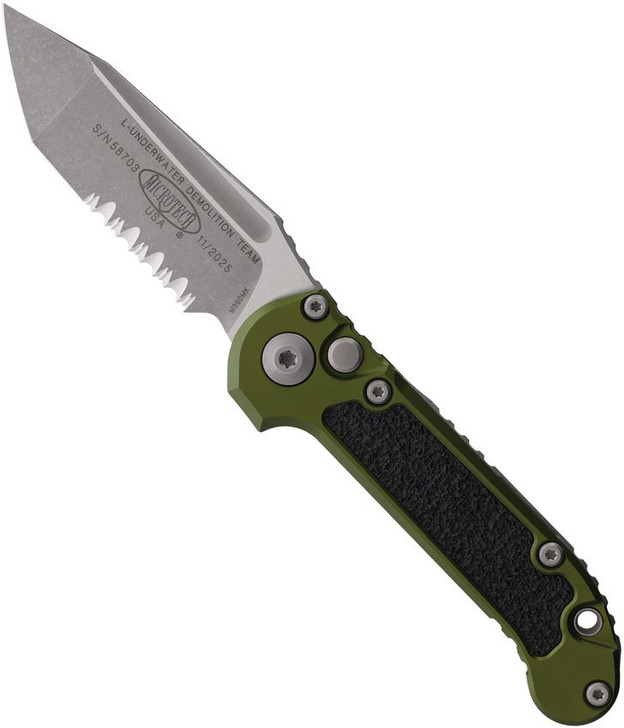Microtech LUDT GEN III T/E  Apocalyptic Part Serrated OD Green Automatic Knife 1136-11APOD