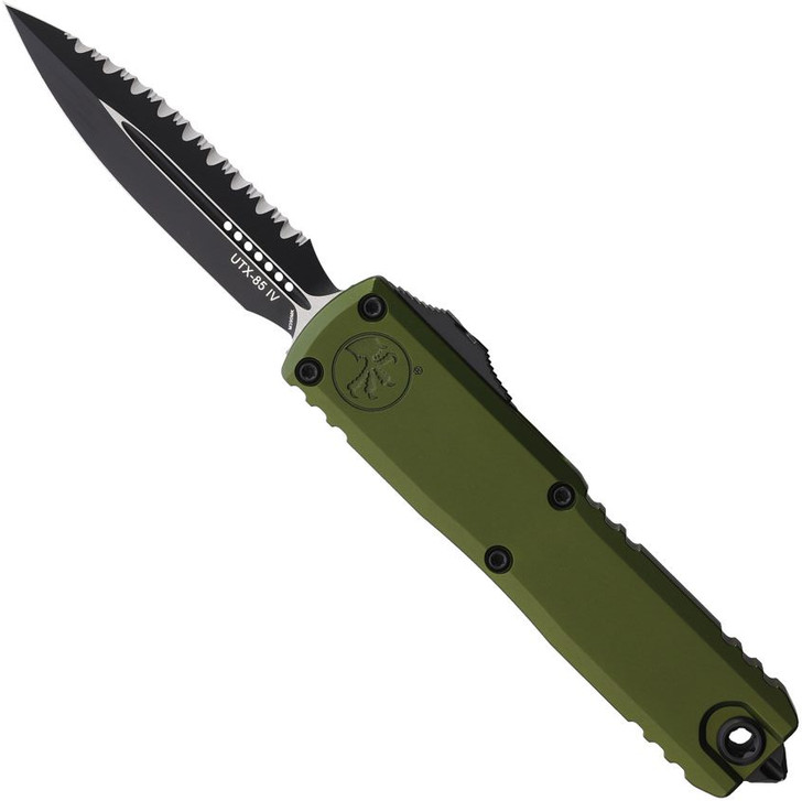 Microtech UTX-85 GEN IV D/E Black Stonewash Full Serrated OD Green Automatic Knife 12324-3OD