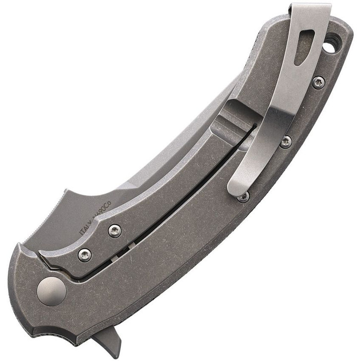 Bastinelli Creations Gecko Frame Lock Knife Gray Ti/Canvas Micarta BAS237
