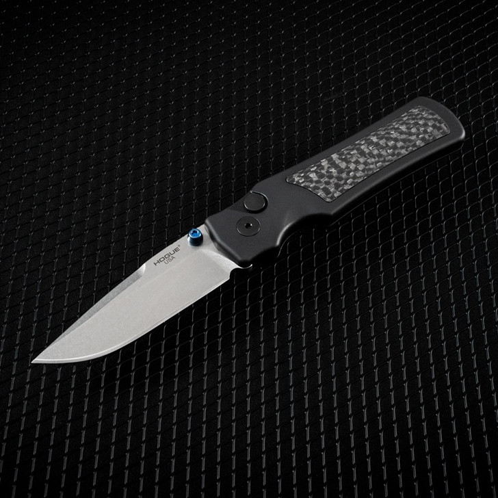 Hogue Saxum Button Lock Knife Black Aluminum/Carbon Fiber 24691-LIM