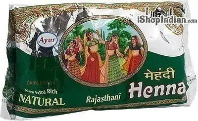 Buy Ayur Rajasthani Natural Henna 100g for healthy, shiny hair. Premium herbal henna hair color from India. Natural chemical-free hair dye available in USA.