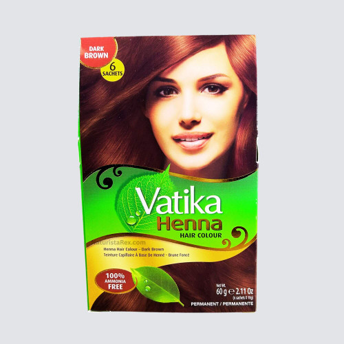 Vatika Henna Dark Brown PERMANENT HAIR COLOUR 100% AMMONIA FREE (60g) 2.11 OZ (6 sachets X 10g)