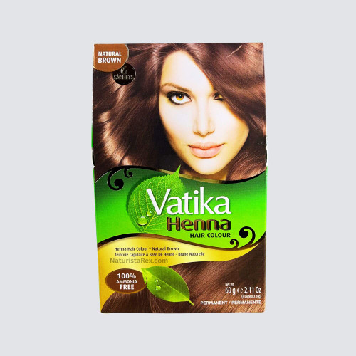 Vatika Henna Natural Brown PERMANENT HAIR COLOUR 100% AMMONIA FREE (60g) 2.11 OZ (6 sachets X 10g)